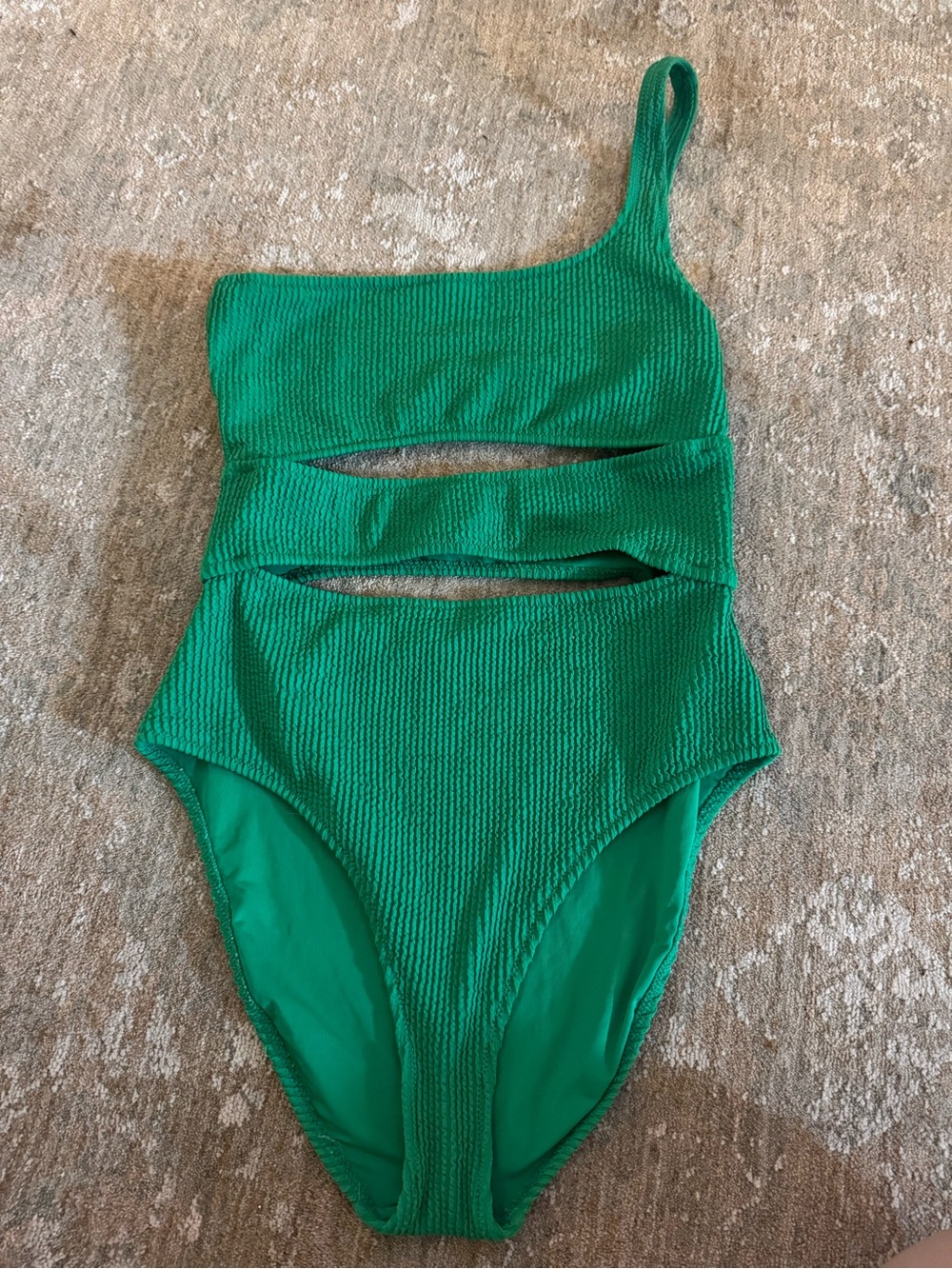 aerie One-Shoulder Emerald Green Textured Cutout One-Piece Swimsuit